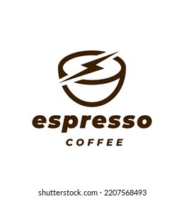 Coffee thunderbolt icon. Espresso recharge sign. Caffeine refuel symbol. Coffee cup lightning bolt logo mark design. Vector illustration.