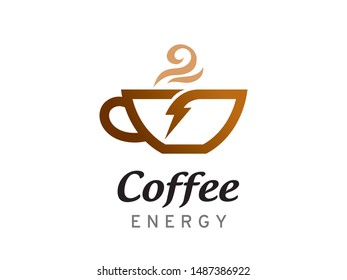 Coffee and thunderbolt logo symbol or icon template