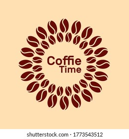 Coffee tiime with coffee beans frame and brown background - Vector Illustration