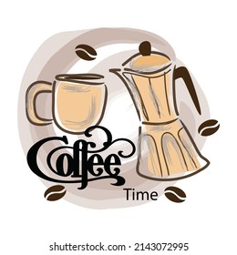 Coffee time background. Conceptual quote about the pleasure of drinking coffee during a break