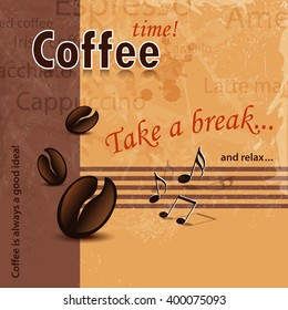 Coffee time background retro with words - coffee shop, coffee bar and coffee menu template