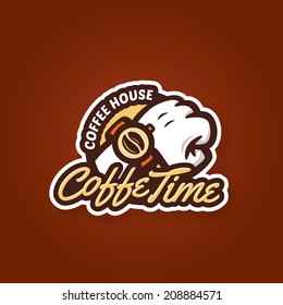 Coffee time badge label design concept symbol, vector illustration, symbol looks like logo