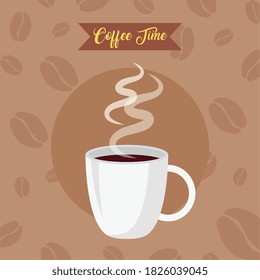coffee time banner with cup ceramic vector illustration design