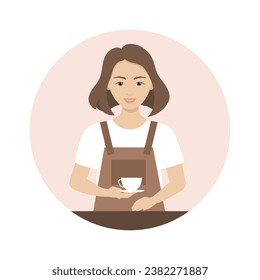 Coffee time. Barista girl. Vector color illustration.