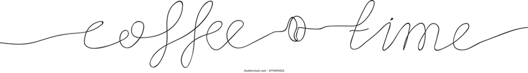 Coffee Time. Black Lettering on white background. Illustration for menu or banner. Continuous line cursive