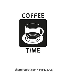 Coffee time - black and white logo or sign. Vector object.