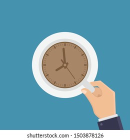 Coffee time with blue background flat design vector illustration