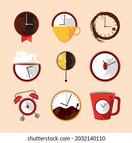 coffee time and break icon set
