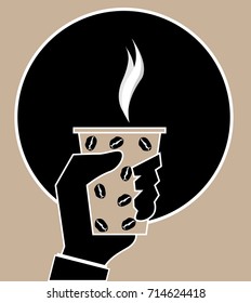 Coffee time, coffee break. Isolated cartoon. Hand holding cup of hot drink. Man Hand Paper Coffee Cup Latte Americano Espresso Flat Design Vector Illustration