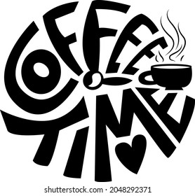 Coffee time cafe text phrase monochrome vector