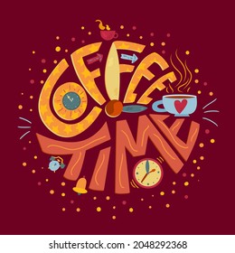 Coffee time in cafeteria advertising phrase vector