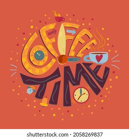 Coffee time cafeteria advertising phrase vector