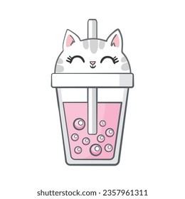 Tarjeta de tiempo del café. Un gato negro adorable bebe café. Tarjeta de saludo vectorial con un animal lindo.