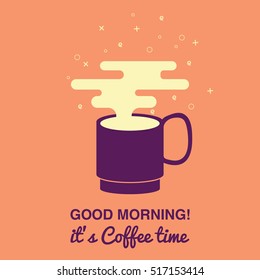 It's A Coffee Time Card.
A Cup Of Coffee With Modern Clouds.
Vector Illustration Flat Style.
Coffee Background With A Coffee Cup For Cafe.
Coffee Banner For Coffee Break Time.