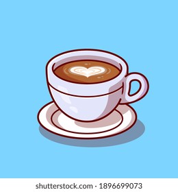 Coffee Time Cartoon Vector Icon Illustration. Food And Drink Icon Concept Isolated Premium Vector. Flat Cartoon Style
