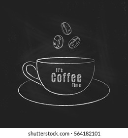 It's coffee time, chalk drawing on a background of coffee cup