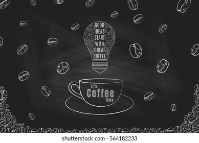 It's coffee time, chalk drawing on a background