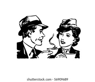 Coffee Time Chat - Retro Clip Art