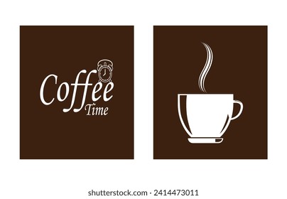 Coffee time. Clock typography, coffee related poster. time for coffee lettering. Vector illustration on background.