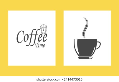 Coffee time. Clock typography, coffee related poster. time for coffee lettering. Vector illustration on background.