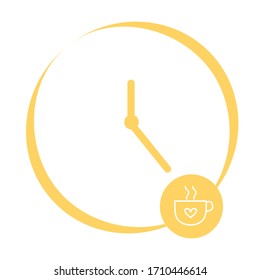 Coffee time, clock, watch icon. Concept of UI design elements. Digital countdown app, user interface kit, mobile clock interface. It's time to drink, coffee, break vector sign