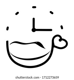 Coffee time, clock, watch icon. Concept of UI design elements. Digital countdown app, user interface kit, mobile clock interface. It's time to drink, coffee, break vector sign