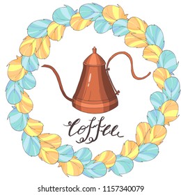 coffee time collection:  coffeepot, coffee maker, postcard, vector set  isolated elements
