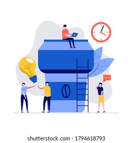 Coffee time concept with characters. Modern vector illustration in flat style for landing page, mobile app, poster, flyer, template, web banner, infographics, hero images.