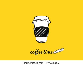 Coffee time concept. Poster or banner design. Hand drawn sketch. Vector illustration.