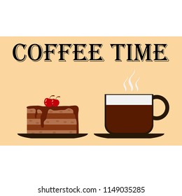 Coffee time concept. Sweet coffee and dessert. Flat design, vector.