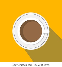 Concepto de tiempo de café con un resumen de taza blanca sobre fondo amarillo.