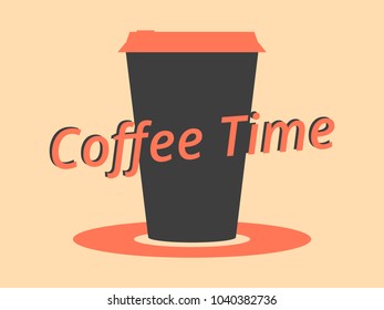 Coffee time, coffee cup. Black and red color, retro style. Vector illustration