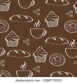 Coffee time, cup cake, donut, bread vintage style background