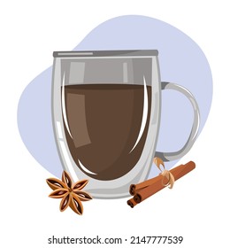 Hora del café. Taza de café con icono plano de canela
