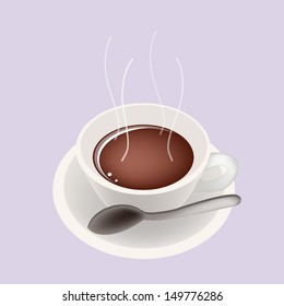 Coffee Time, A Cup of Hot Coffee Served as A Beverage Without Cream or Milk on Retro Purple Background 