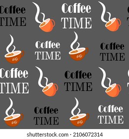 Coffee time cup mug seamless pattern vector background illustration orange flat cartoon wallpaper simple fabric print template