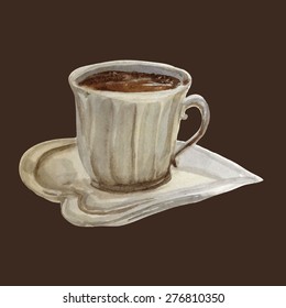 Coffee Time. Cup of Coffee  - Natural Vector Watercolor Illustration.