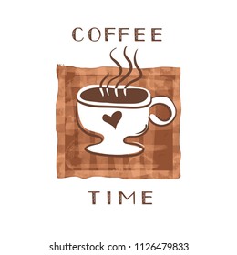 Coffee time. A cup of coffee on a napkin. Hand drawn  vector illustration of a hot drink.