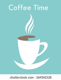 Coffee time - cup over blue background. Vector illustration
