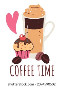 Coffee time with cupcake design element isolated vector flat illustration
