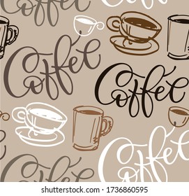 Coffee time - cute hand drawn doodle lettering art. Template for banner, postcard, t-shirt design, pattern, background. 