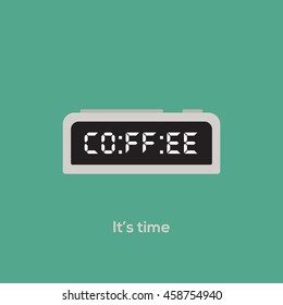 Coffee time design in a digital clock. vector illustration. coffee word is written in a digital format to look like time.