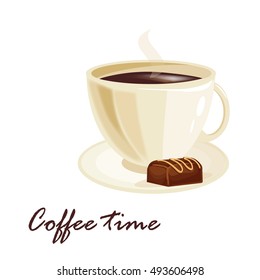 Coffee time design morning element banner shop vector illustration. Vector espresso vintage design coffee time mug retro art symbol. Breakfast caffeine concept coffee time drink time cafe.