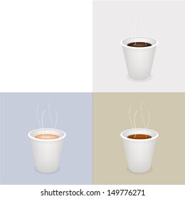 Coffee Time, Different Types of Coffee in A Disposable Cup on Retro Light Brown Background with White Copy Space for Text Decorated  