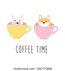 Coffee time with dogs cartoon vector. Coffee concept