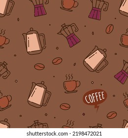 Coffee time doodle hand drawn seamless pattern background wallpaper