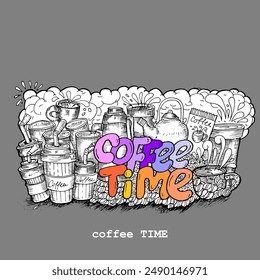 Coffee Time, doodle and  illustration vector