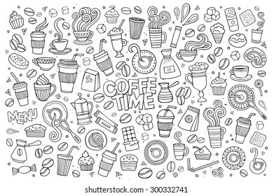 https www shutterstock com image vector coffee time doodles hand drawn sketchy 300332741