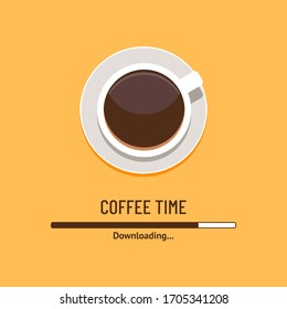Coffee time downloading concept illustration. Drink coffee in the morning. Coffee cup logo. Energy boost drink in the morning. Illustration vector.