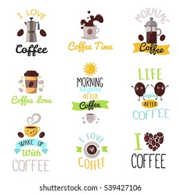 Coffee time drinks badges vector.